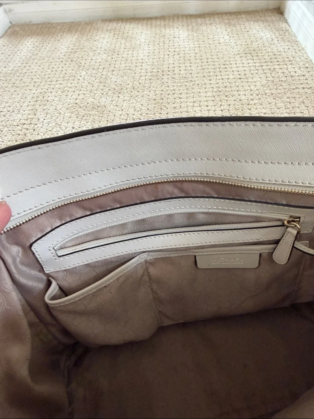 Michael Kors Gold-Studded Saffiano Tote in Light Cream